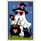 Ghost Witch with Cauldron Metal Novelty Parking Sign P-4622