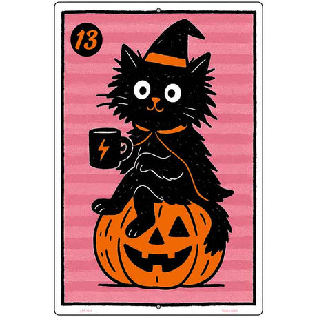 Black Cat on Pumpkin Metal Novelty Parking Sign P-4644