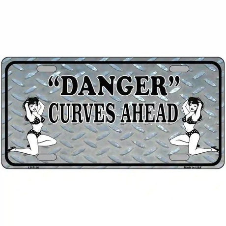 Danger Curves Ahead Novelty Metal License Plate 24" x 12" (LLP)