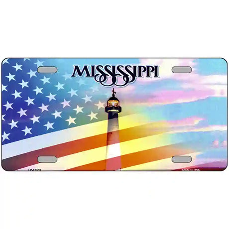 Mississippi with American Flag Novelty Metal License Plate 24" x 12" (LLP)