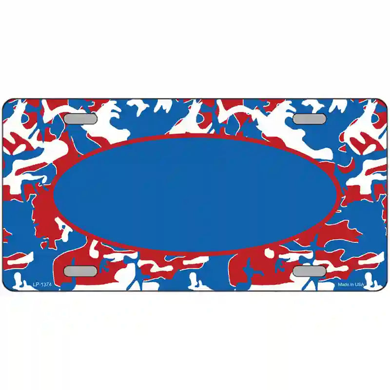 Patriotic Camouflage With Blue Center Oval Metal Novelty License Plate 24" x 12" (LLP)