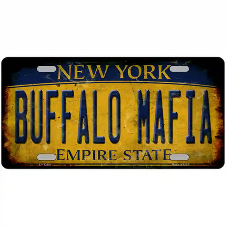 Buffalo Mafia NY Rusted Yellow Novelty Metal License Plate Tag 24" x 12" (LLP)
