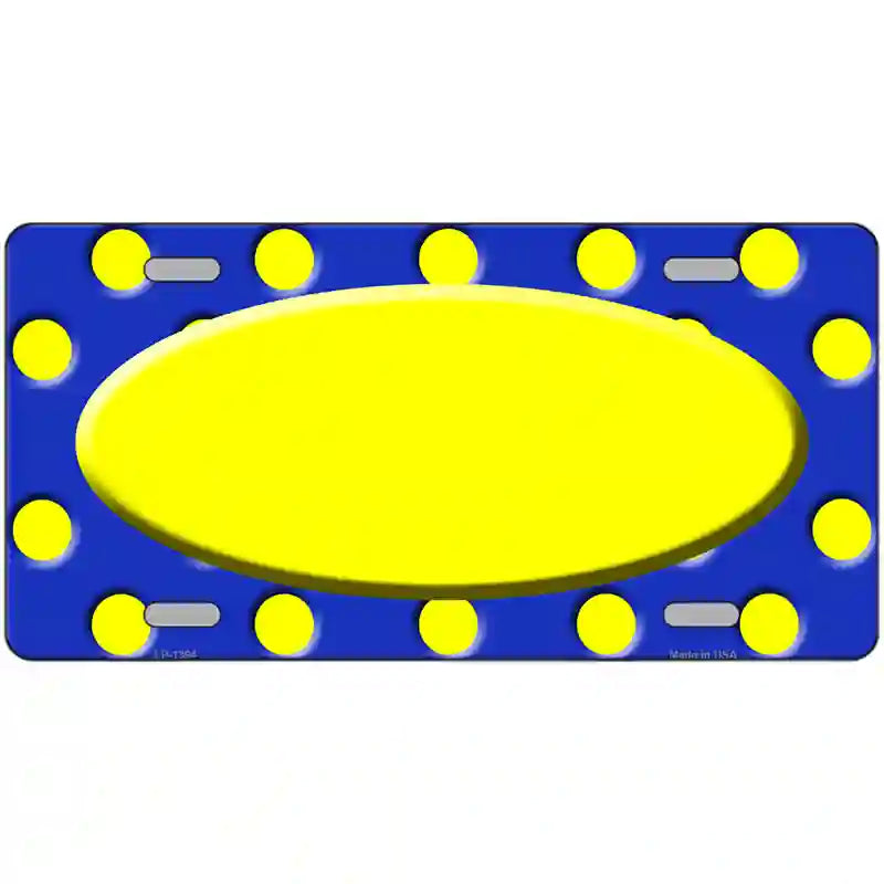 Yellow Royal Blue Polka Dot Center Oval Metal Novelty License Plate 24" x 12" (LLP)