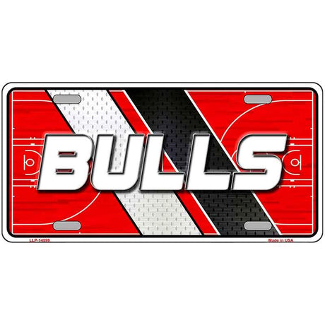 License plate with 'BULLS' text on a red, black, and white background