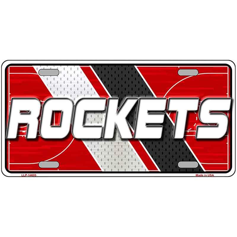 License plate with 'ROCKETS' text on a red, black, and white background
