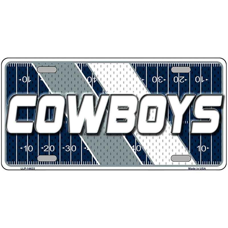 License plate with 'COWBOYS' text on a football field design