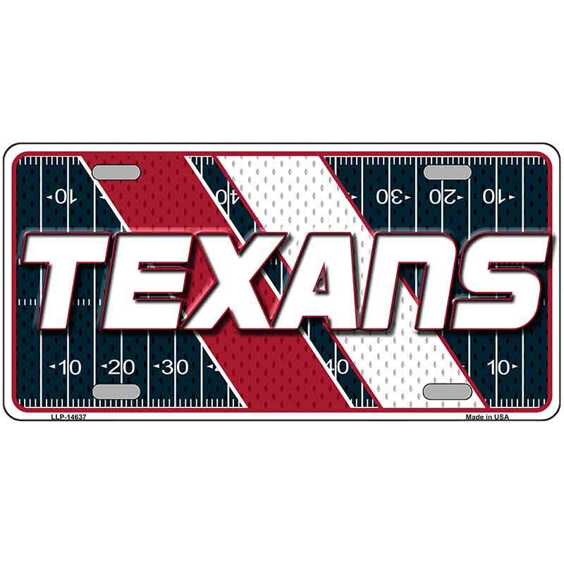 License plate with 'TEXANS' text on a football field design
