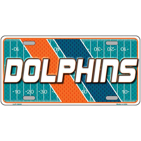 License plate with 'DOLPHINS' text on a football field design