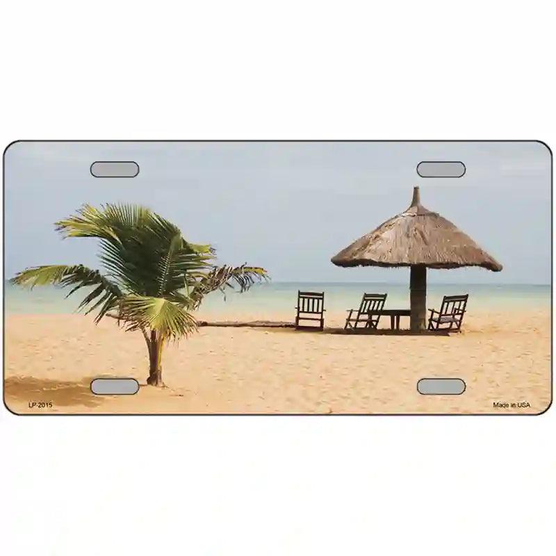 Tropical Beach Setting Metal Novelty License Plate 24" x 12" (LLP)