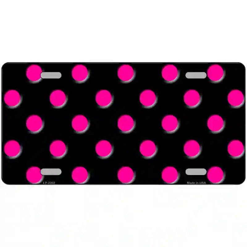 Hot Pink Polka Dots Black Metal Novelty License Plate 24" x 12" (LLP)