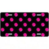Hot Pink Polka Dots Black Metal Novelty License Plate 24" x 12" (LLP)