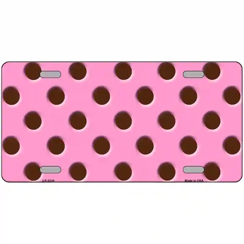 Chocolate Brown Polka Dots Pink Metal Novelty License Plate 24" x 12" (LLP)