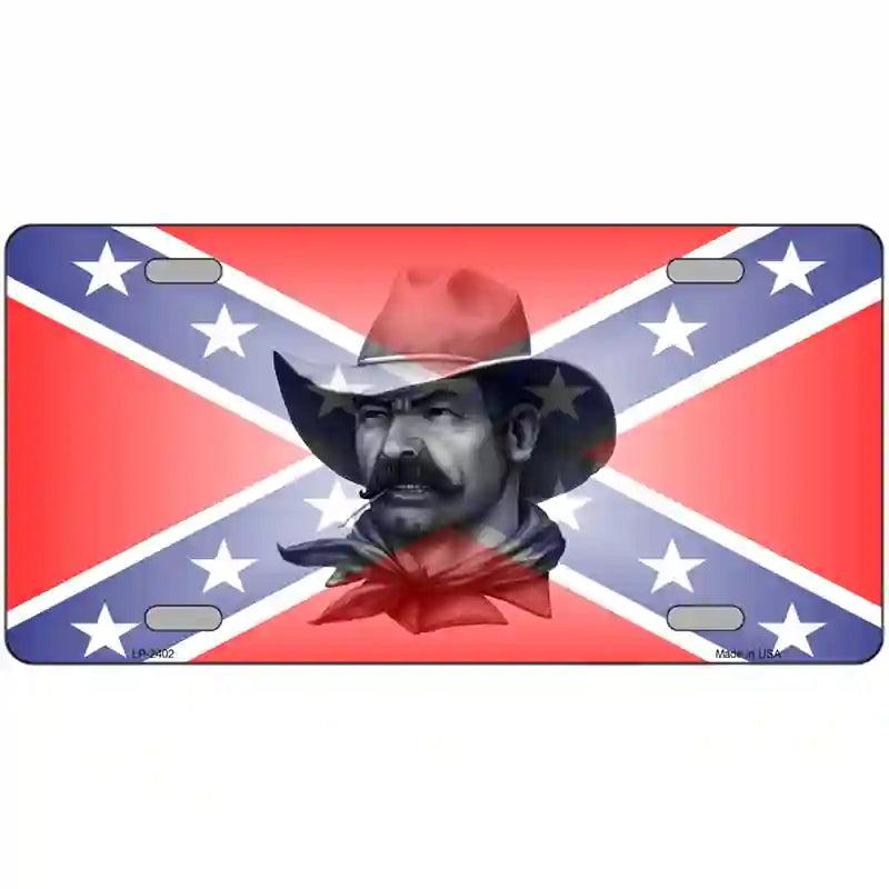 Confederate Flag Cowboy Metal Novelty License Plate 24" x 12" (LLP)