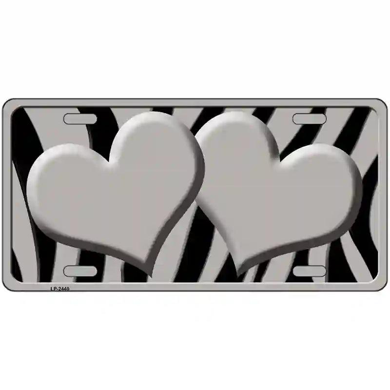 Grey Black Zebra Grey Centered Hearts Novelty License Plate 24" x 12" (LLP)