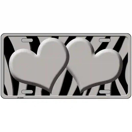 Grey Black Zebra Grey Centered Hearts Novelty License Plate 24" x 12" (LLP)