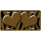 Brown Black Zebra Brown Centered Hearts Novelty License Plate 24" x 12" (LLP)