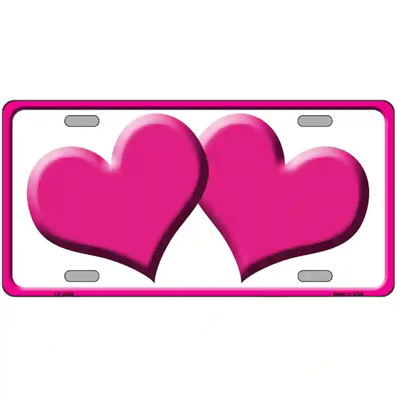 Solid Pink Centered Hearts White Novelty License Plate 24" x 12" (LLP)