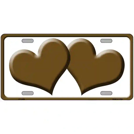 Solid Brown Centered Hearts White Novelty License Plate 24" x 12" (LLP)