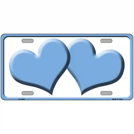 Solid Light Blue Centered Hearts White Novelty License Plate 24" x 12" (LLP)