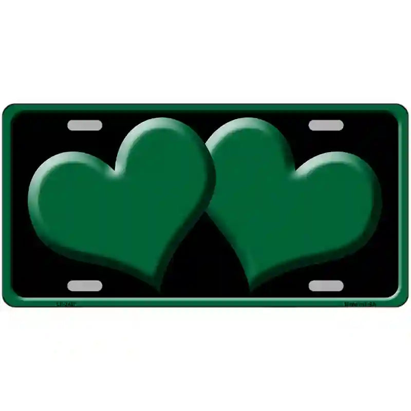 Solid Green Centered Hearts Black Novelty License Plate 24" x 12" (LLP)