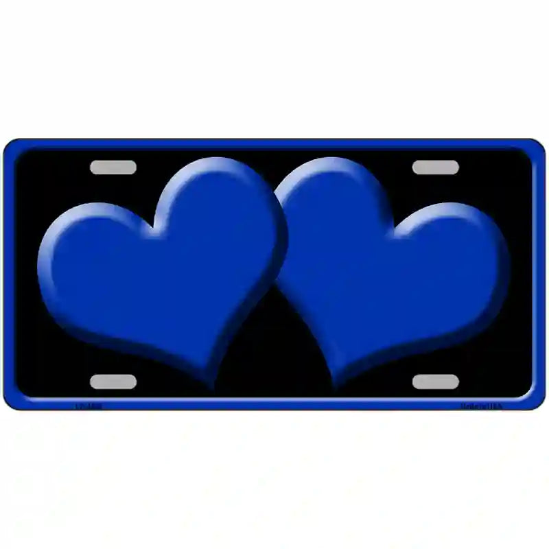 Solid Blue Centered Hearts Black Novelty License Plate 24" x 12" (LLP)