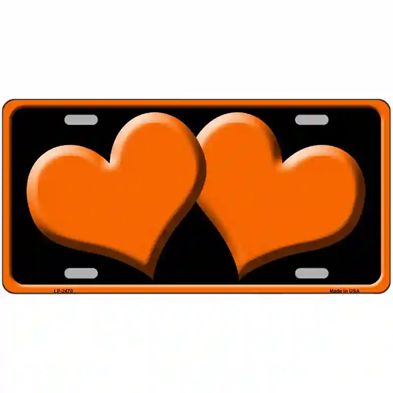 Solid Orange Centered Hearts Black Novelty License Plate 24" x 12" (LLP)