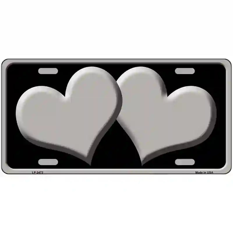 Solid Grey Centered Hearts Black Novelty License Plate 24" x 12" (LLP)