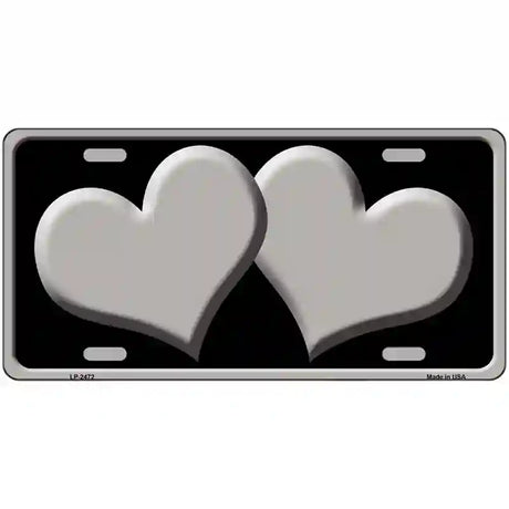 Solid Grey Centered Hearts Black Novelty License Plate 24" x 12" (LLP)
