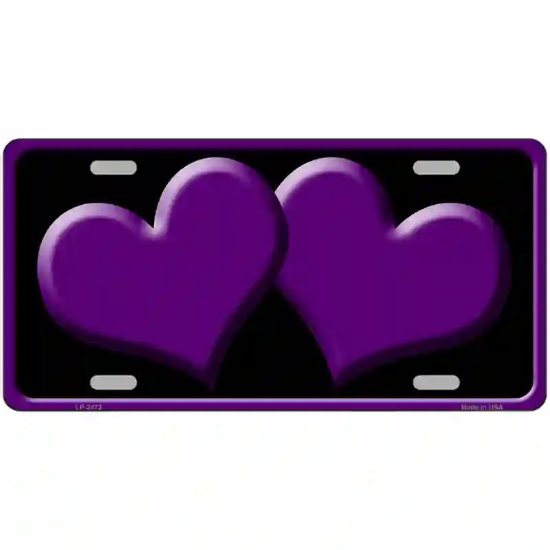 Solid Purple Centered Hearts Black Novelty License Plate 24" x 12" (LLP)