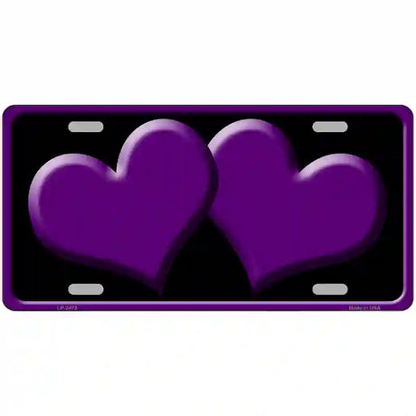 Solid Purple Centered Hearts Black Novelty License Plate 24" x 12" (LLP)