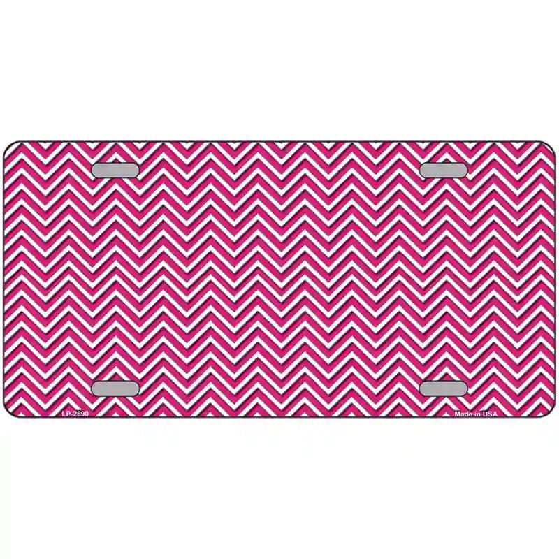 Pink White Chevron Metal Novelty License Plate 24" x 12" (LLP)