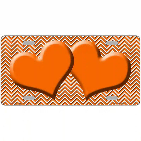 Orange White Chevron Orange Center Hearts Metal Novelty License Plate 24" x 12" (LLP)