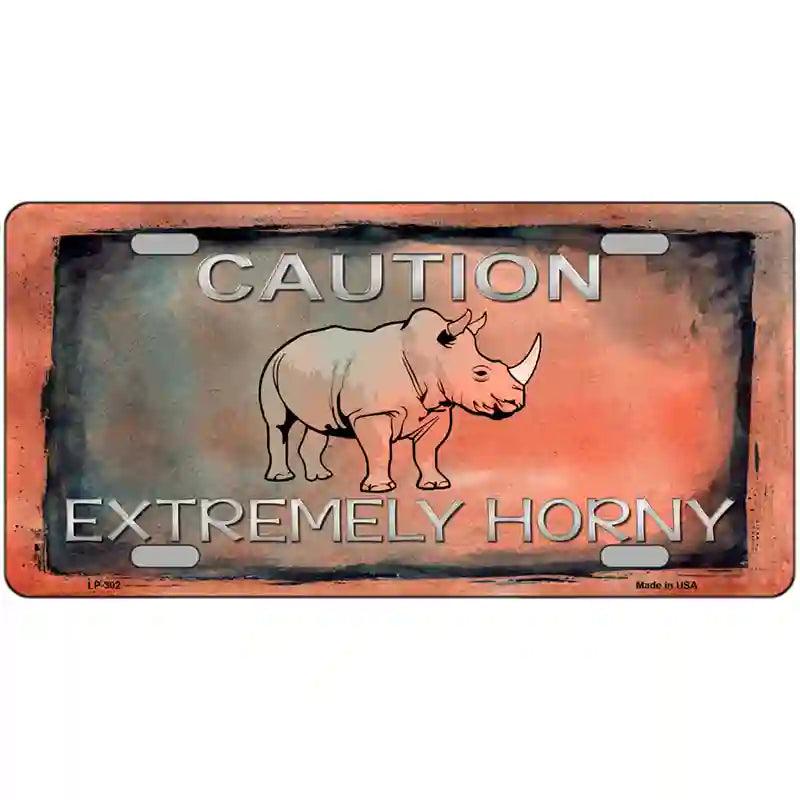 Caution Extremely Horny Metal Novelty License Plate 24" x 12" (LLP)