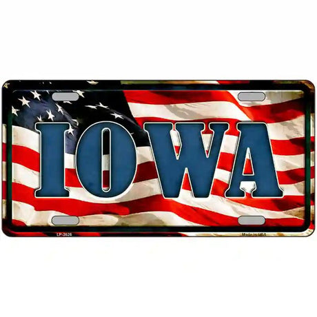 Iowa on American Flag Metal Novelty License Plate 24" x 12" (LLP)