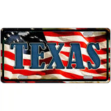 Texas on American Flag Metal Novelty License Plate 24" x 12" (LLP)