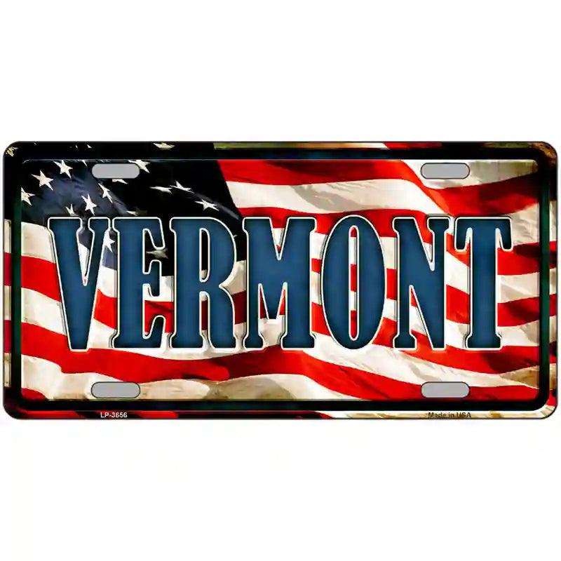 Vermont on American Flag Metal Novelty License Plate 24" x 12" (LLP)