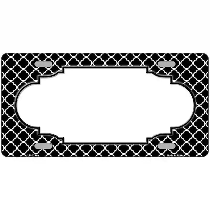 Black White Quatrefoil Center Scallop Metal Novelty License Plate 24" x 12" (LLP)