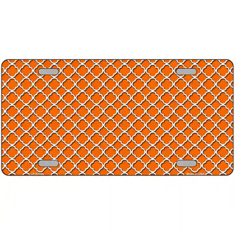 Orange White Quatrefoil Metal Novelty License Plate 24" x 12" (LLP)