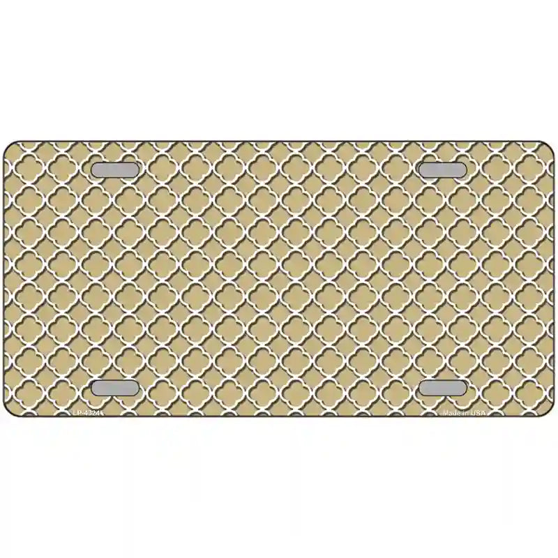 Gold White Quatrefoil Metal Novelty License Plate 24" x 12" (LLP)