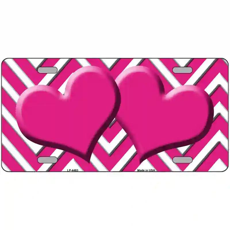 Pink White Chevron Hot Pink Center Hearts Metal Novelty License Plate 24" x 12" (LLP)