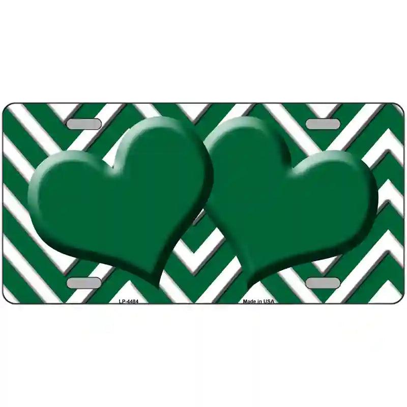 Green White Chevron Green Center Hearts Metal Novelty License Plate LP-4484 24" x 12" (LLP)
