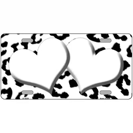 White Black Cheetah White Center Hearts Metal Novelty License Plate 24" x 12" (LLP)