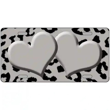 Grey Black Cheetah Gray Center Hearts Metal Novelty License Plate 24" x 12" (LLP)