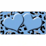 Light Blue Black Cheetah Light Blue Center Hearts Metal Novelty License Plate 24" x 12" (LLP)