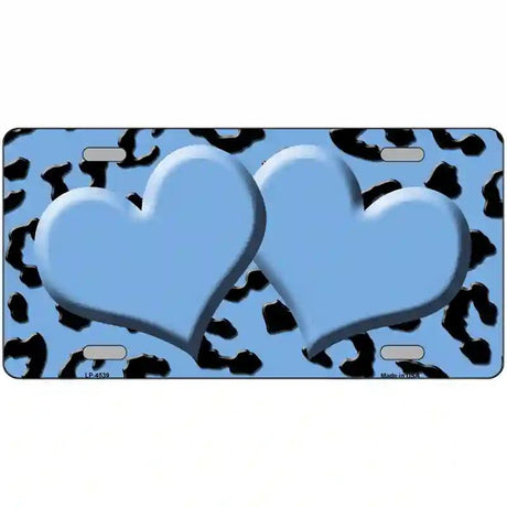 Light Blue Black Cheetah Light Blue Center Hearts Metal Novelty License Plate 24" x 12" (LLP)