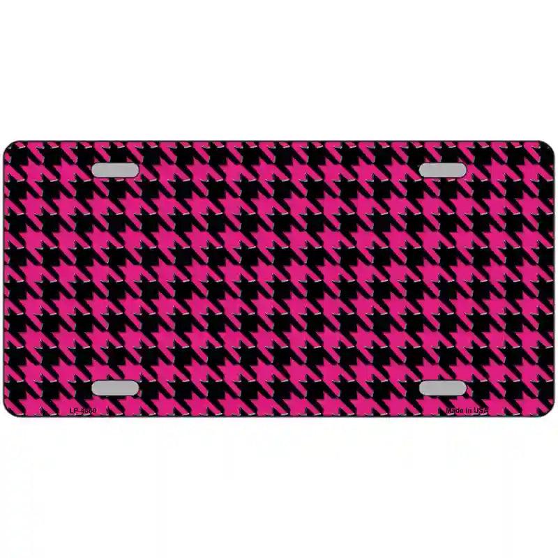 Pink Black Houndstooth Metal Novelty License Plate 24" x 12" (LLP)