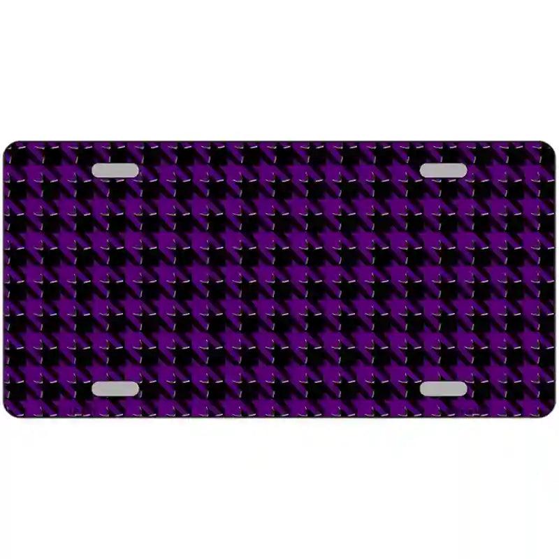 Purple Black Houndstooth Metal Novelty License Plate 24" x 12" (LLP)