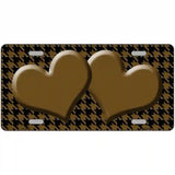 Brown Black Houndstooth Brown Center Hearts Metal Novelty License Plate 24" x 12" (LLP)