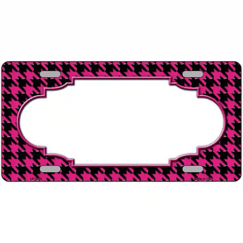 Pink Black Houndstooth Scallop Center Metal Novelty License Plate 24" x 12" (LLP)