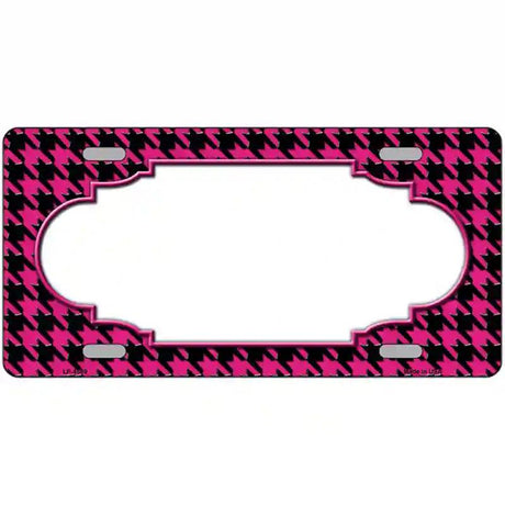 Pink Black Houndstooth Scallop Center Metal Novelty License Plate 24" x 12" (LLP)